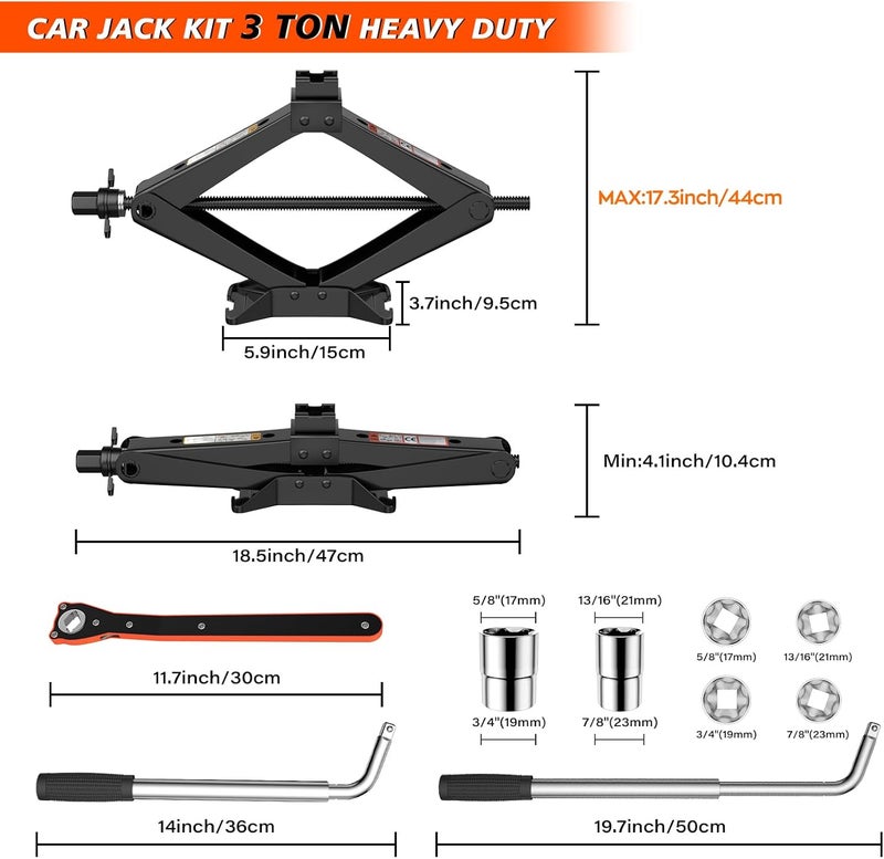 IMAYCC 3 Ton Scissor Jack for Car/SUV/MPV - Heavy Duty High Lift Car Jack kit with Ratchet Wrench, Portable Emergency Tire Change kit with Wheel Wrench. - Image 2